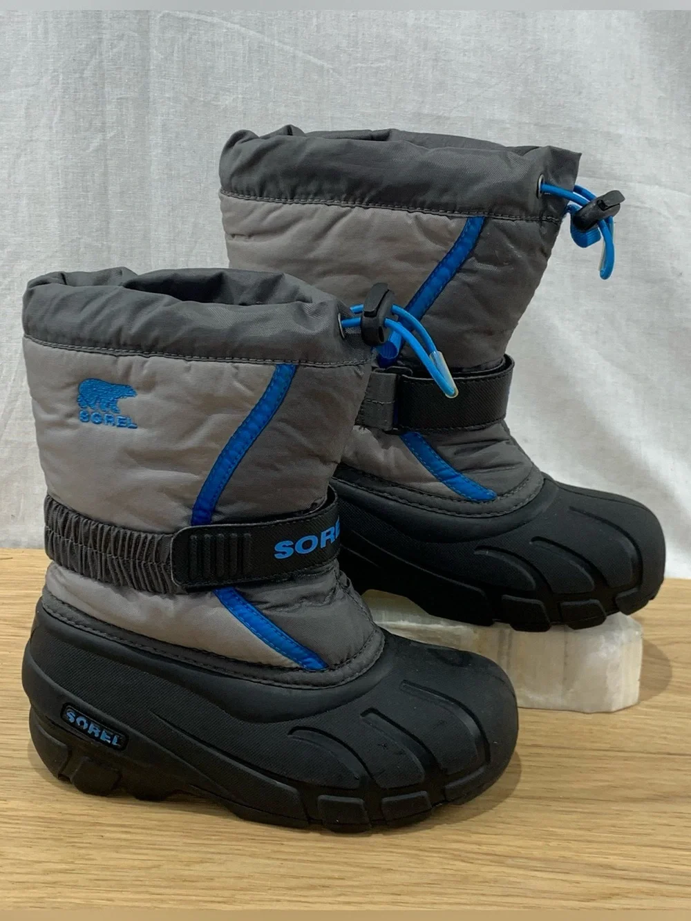 Sorel Flurry Kid’s Size 12 Gray Blue Removable Liners Snow Boots